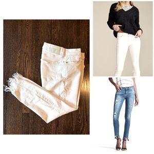 Lucky Brand White Ava Skinny Mid Rise Jeans Size 6/28 Raw Shark Bite Hem